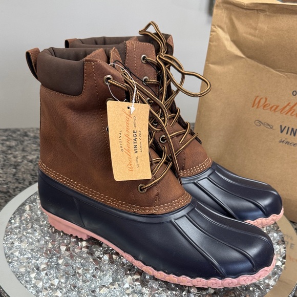 Weatherproof Vintage Brown and Navy Boots NEW 10 - Picture 2 of 13